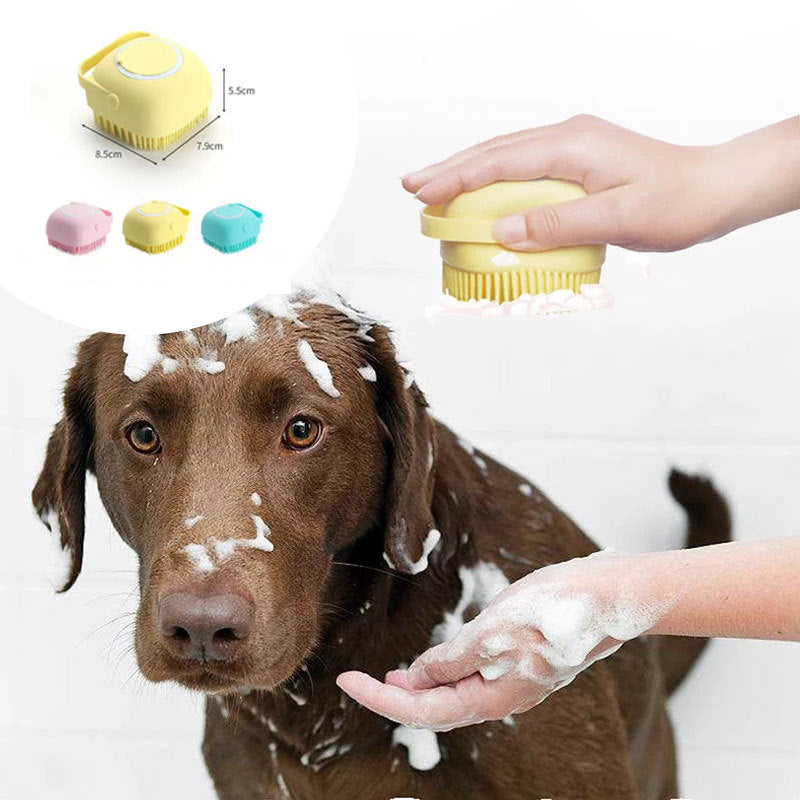 Silicone Pet Bath Massage Brush with Shampoo Dispenser