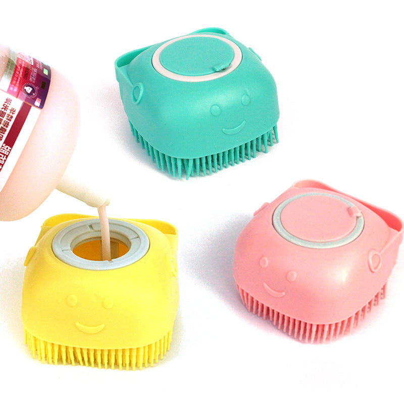 Silicone Pet Bath Massage Brush with Shampoo Dispenser