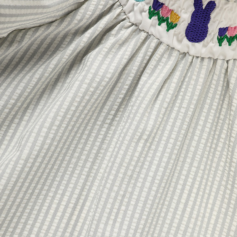 Baby Girls Easter Bunny Smocked Dress – Embroidered Short Sleeve Summer Outfit
