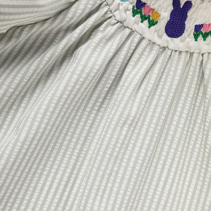 Baby Girls Easter Bunny Smocked Dress – Embroidered Short Sleeve Summer Outfit