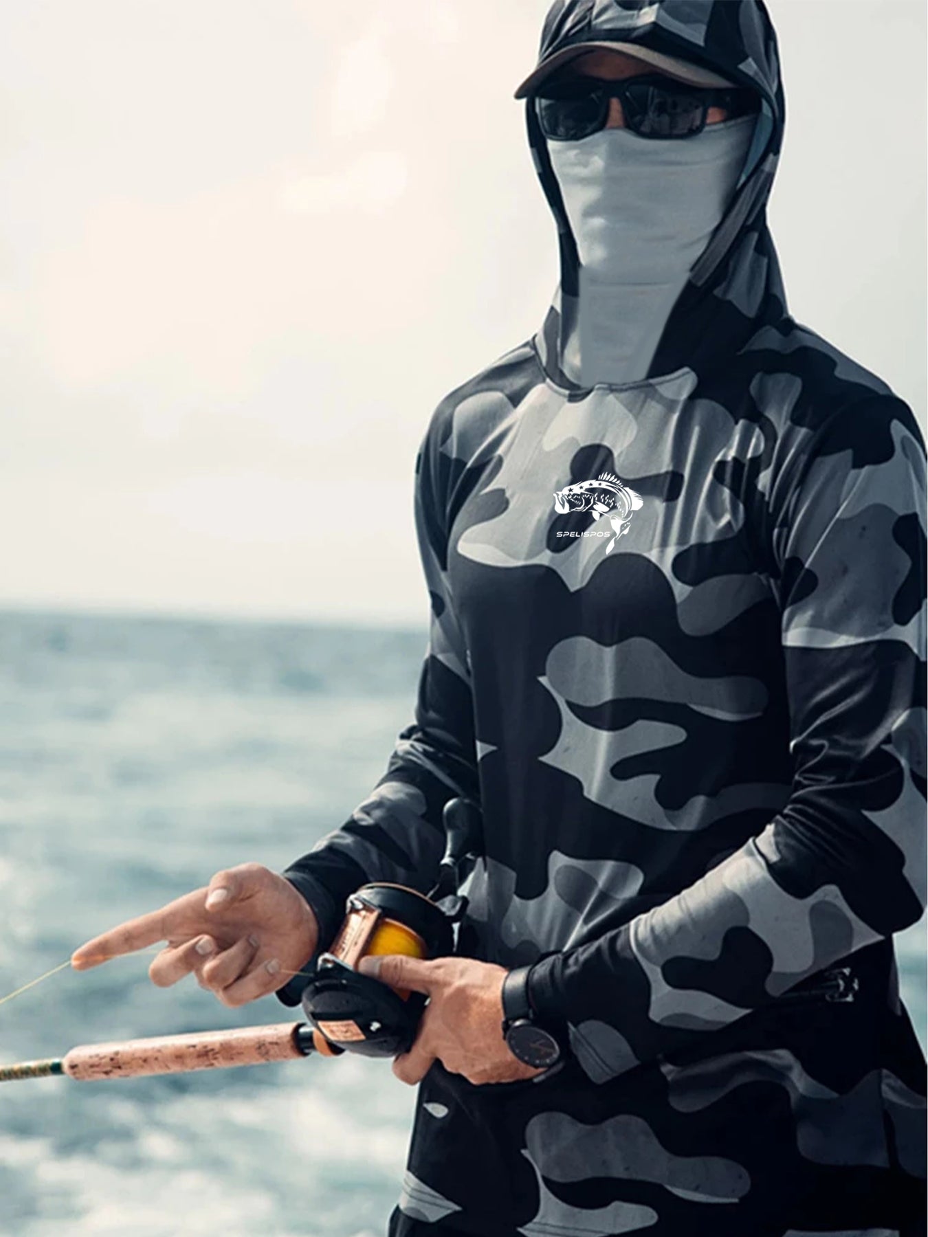 Men’s Fishing Hoodie with Face Mask – Long Sleeve UPF Sun Protection Shirt