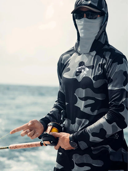 Men’s Fishing Hoodie with Face Mask – Long Sleeve UPF Sun Protection Shirt