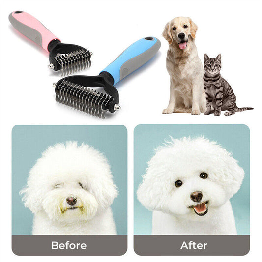 Double-Sided Pet Grooming Brush & Deshedding Tool