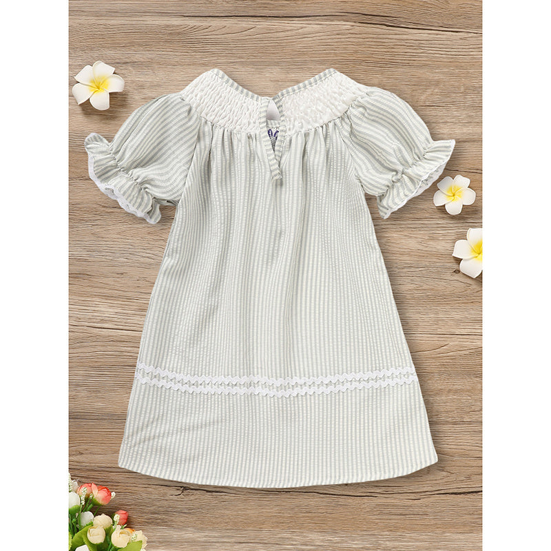 Baby Girls Easter Bunny Smocked Dress – Embroidered Short Sleeve Summer Outfit