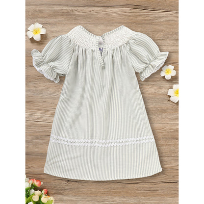 Baby Girls Easter Bunny Smocked Dress – Embroidered Short Sleeve Summer Outfit