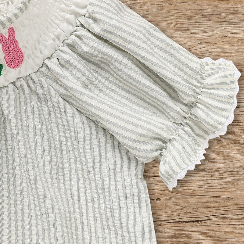 Baby Girls Easter Bunny Smocked Dress – Embroidered Short Sleeve Summer Outfit