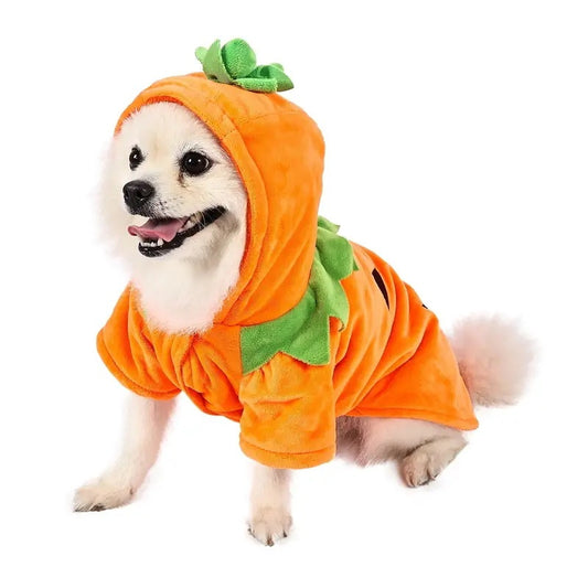 Dog Pumpkin Hoodie – Halloween Costume Warm Fleece for Pets