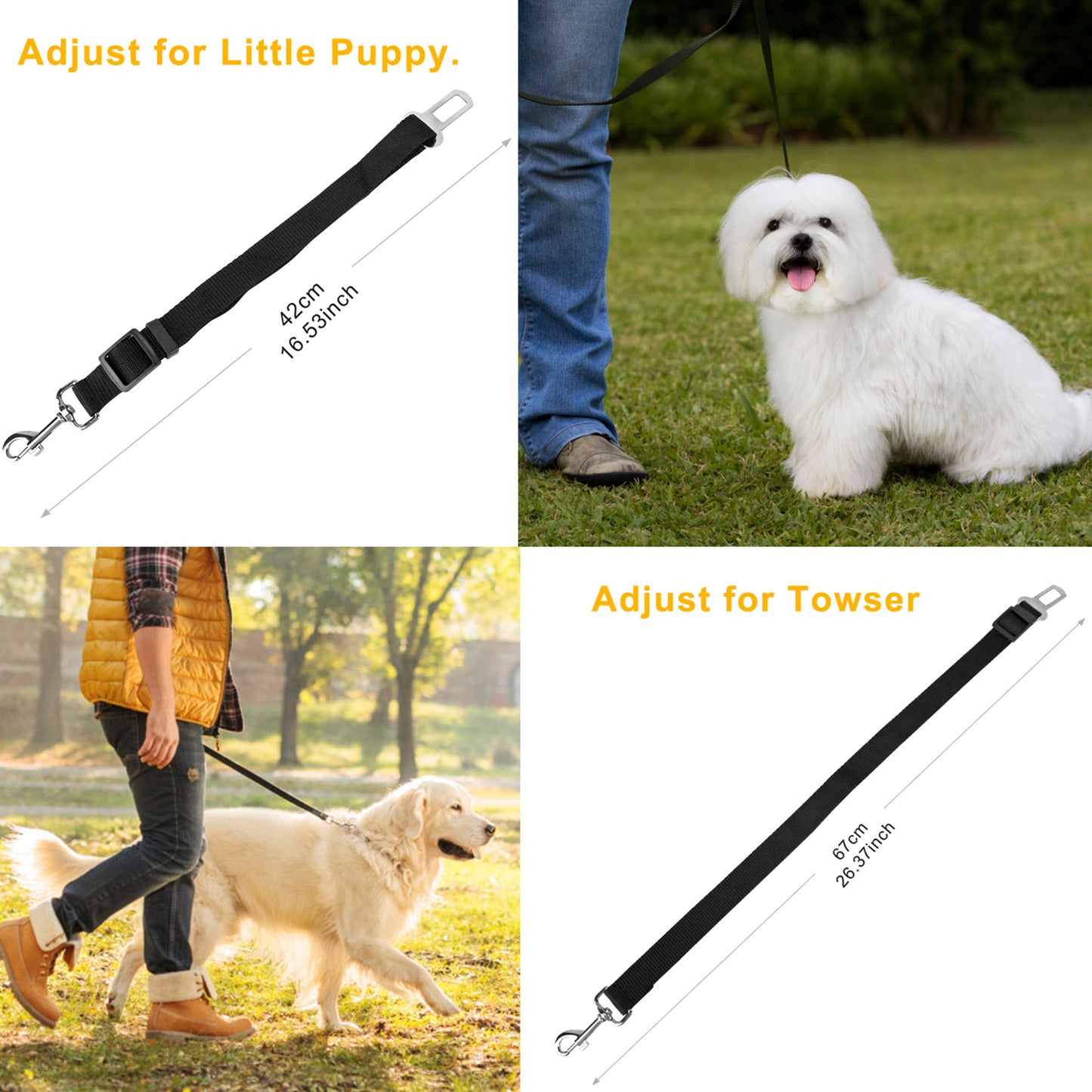 Adjustable Pet Seat Belt Leash for Dogs & Cats – 2Pcs Set