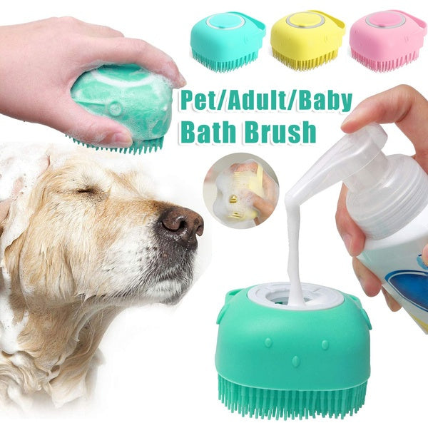 Silicone Pet Bath Massage Brush with Shampoo Dispenser