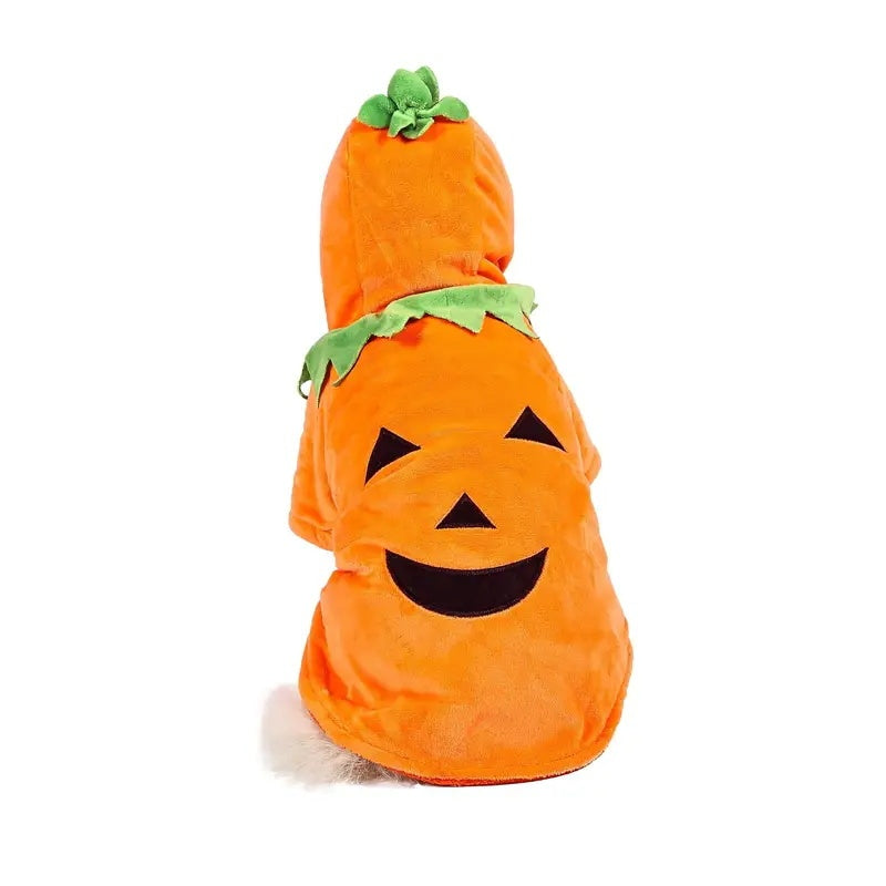 Dog Pumpkin Hoodie – Halloween Costume Warm Fleece for Pets