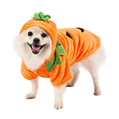 Dog Pumpkin Hoodie – Halloween Costume Warm Fleece for Pets