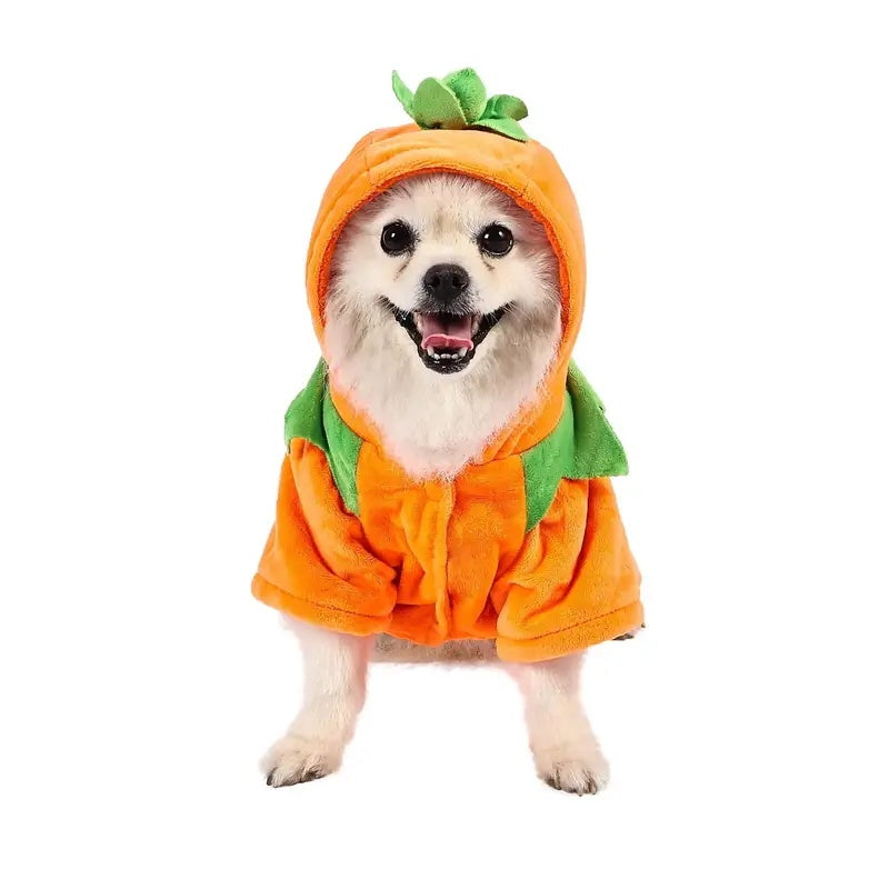 Dog Pumpkin Hoodie – Halloween Costume Warm Fleece for Pets