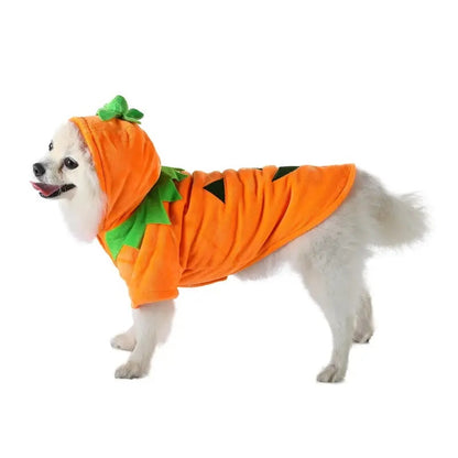 Dog Pumpkin Hoodie – Halloween Costume Warm Fleece for Pets