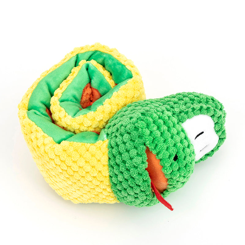Snake Snuffle Dog Toy – Squeaky Plush Puzzle & Treat Dispenser