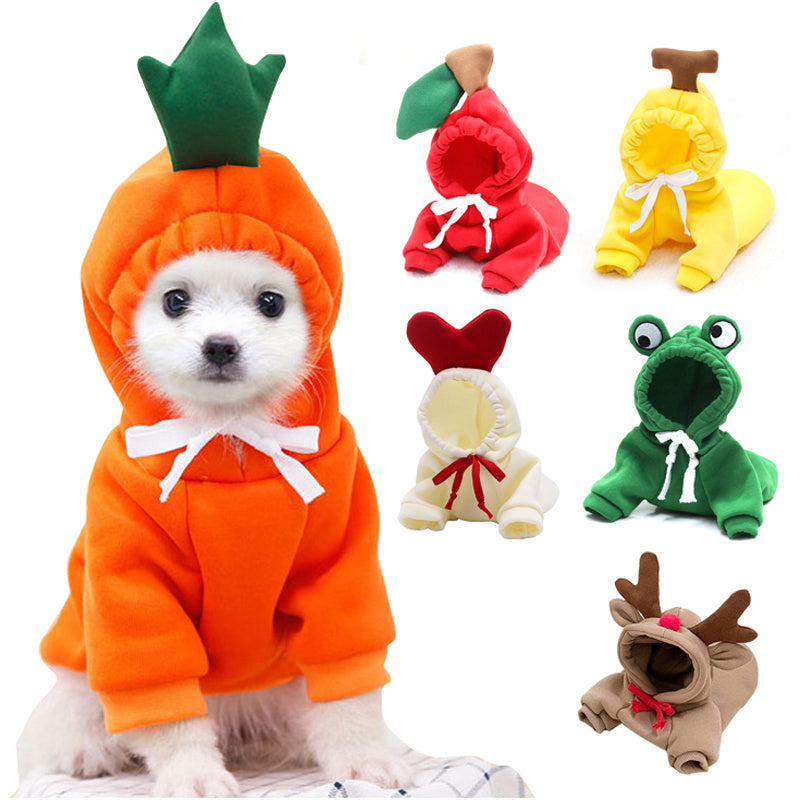 Cute Fruit Fleece Dog Hoodie – Warm Winter Coat for Small Dogs & Cats