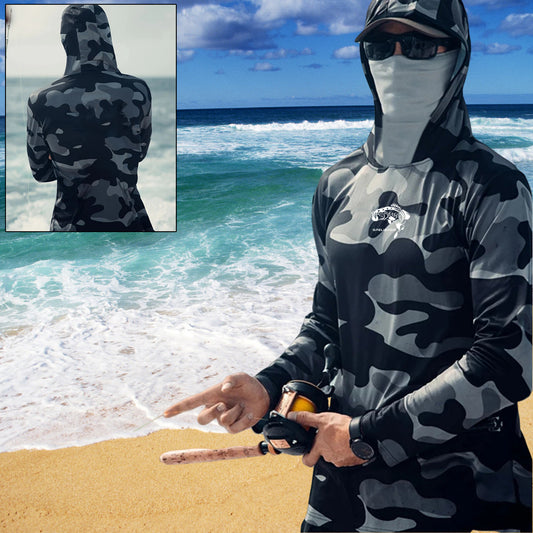 Men’s Fishing Hoodie with Face Mask – Long Sleeve UPF Sun Protection Shirt
