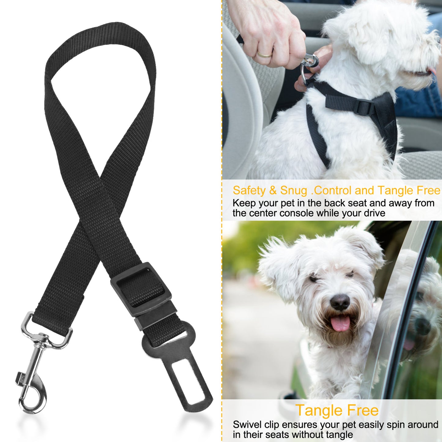 Adjustable Pet Seat Belt Leash for Dogs & Cats – 2Pcs Set